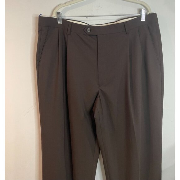 Pronto Uomo Mens Dress Pants 40W 100% Wool Flat Front Brown - Picture 5 of 14